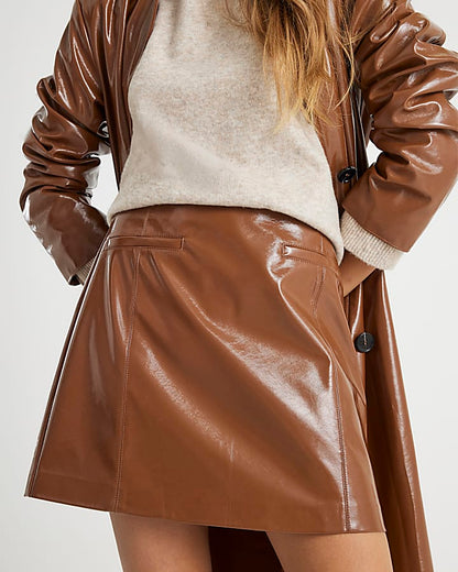 Brown Faux Leather Mini Skirt
