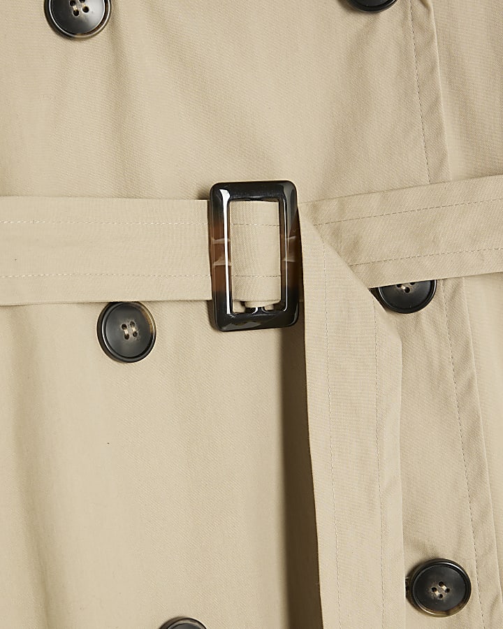 Beige Faux Leather Sleeve Trench Coat