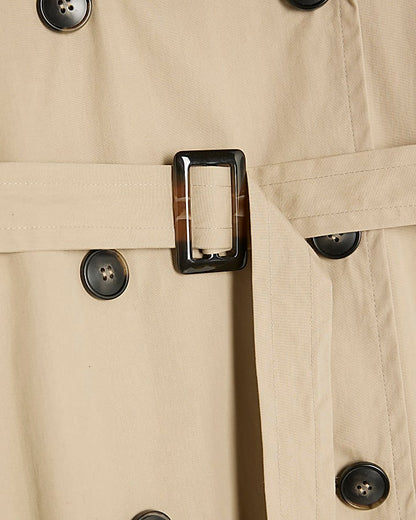 Beige Faux Leather Sleeve Trench Coat