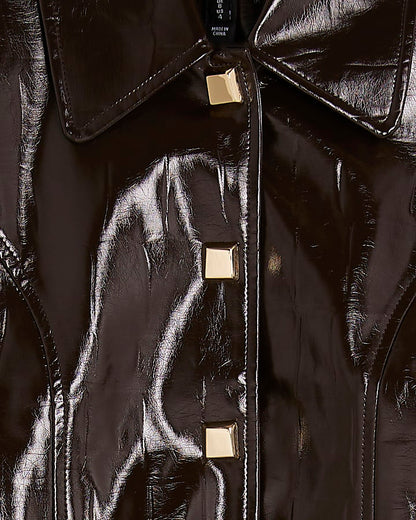 Brown faux leather croc Harrington Jacket
