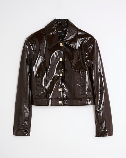 Brown faux leather croc Harrington Jacket