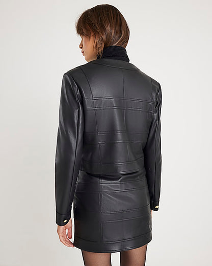 Black Faux Leather Long Sleeve Jacket