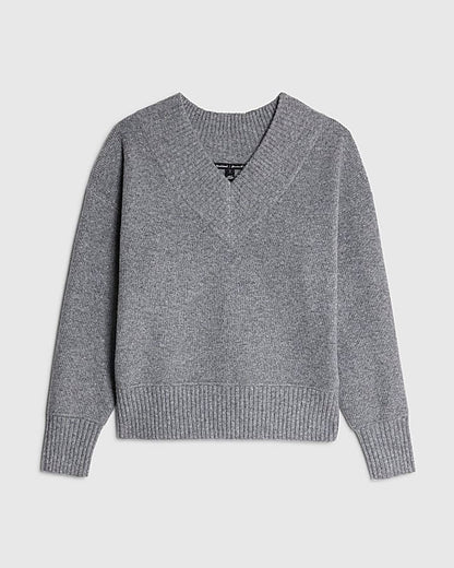 Grey Knitted V Neck Jumper