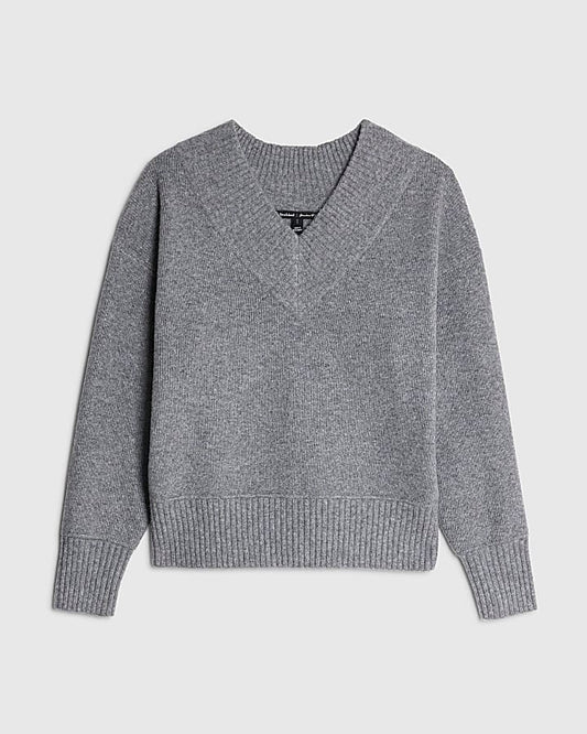 Grey Knitted V Neck Jumper