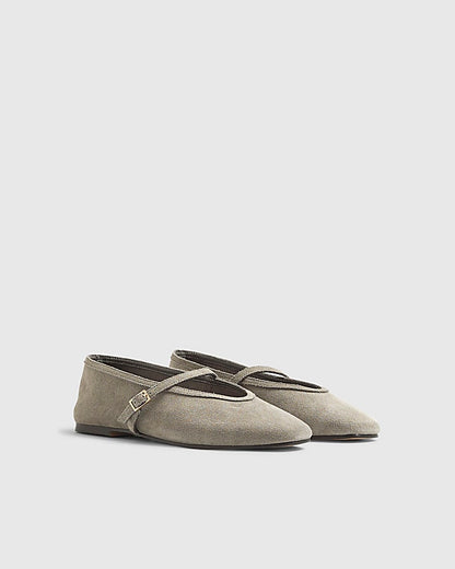Grey Faux Suede Mary Jane Shoes