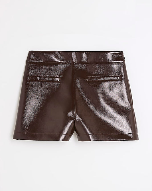 Red Faux Leather Shorts