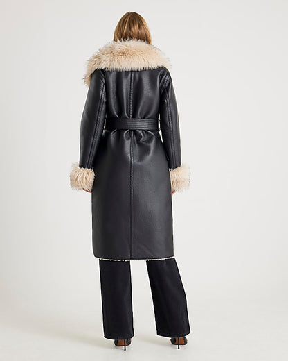 Black Faux Shearling Lined Trench Coat