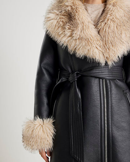 Black Faux Shearling Lined Trench Coat