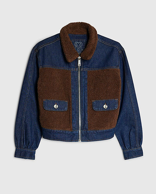 Blue Denim Long Sleeve Borg Panel Jacket