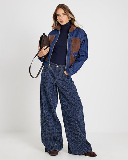 Blue Denim Long Sleeve Borg Panel Jacket