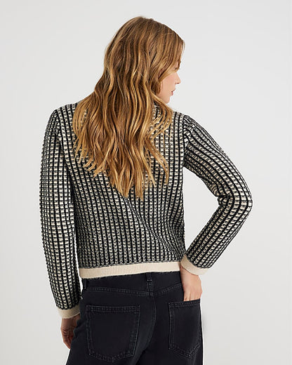Black Knitted Check Print Cardigan