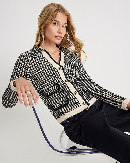 Black Knitted Check Print Cardigan