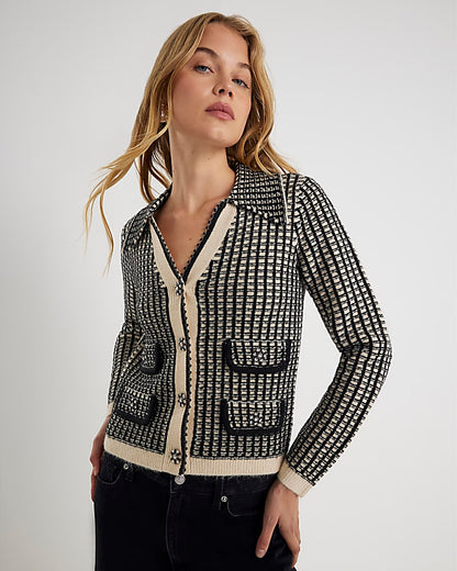 Black Knitted Check Print Cardigan