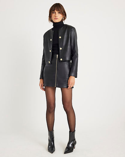 Black Faux Leather Zipped Mini Skirt