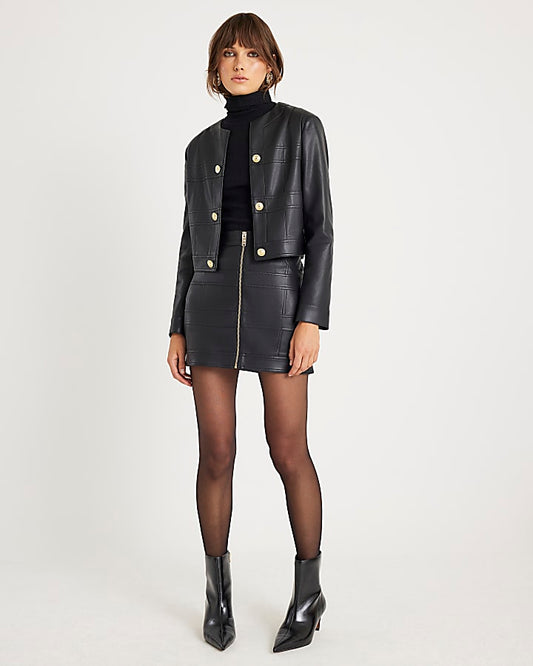 Black Faux Leather Zipped Mini Skirt