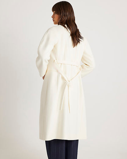 Cream Longline Belted Coat