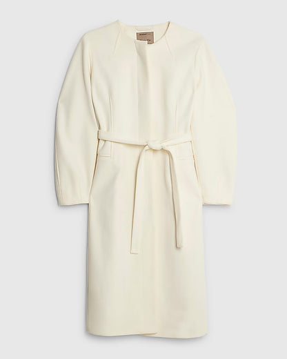 Cream Longline Belted Coat