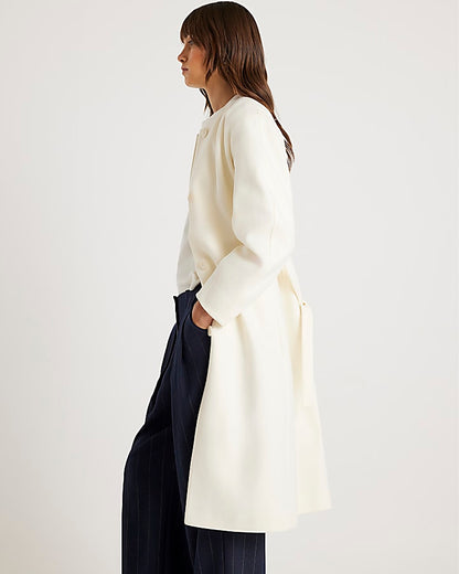 Cream Longline Belted Coat