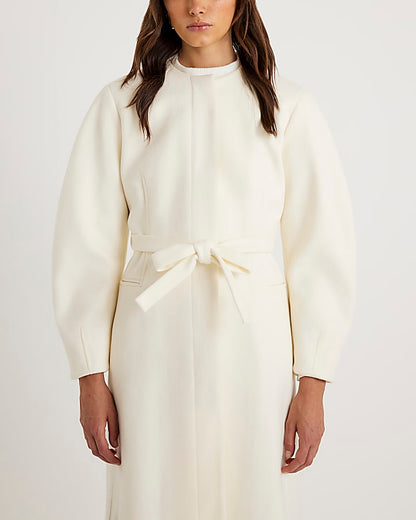 Cream Longline Belted Coat