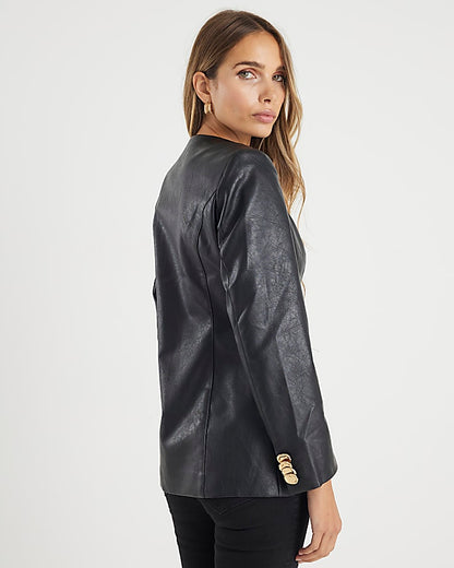 Black Button Up Collarless Jacket