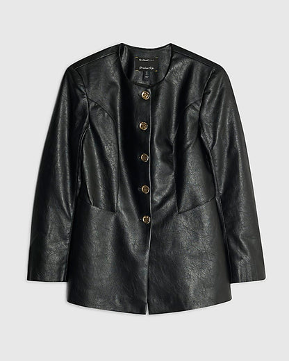 Black Button Up Collarless Jacket