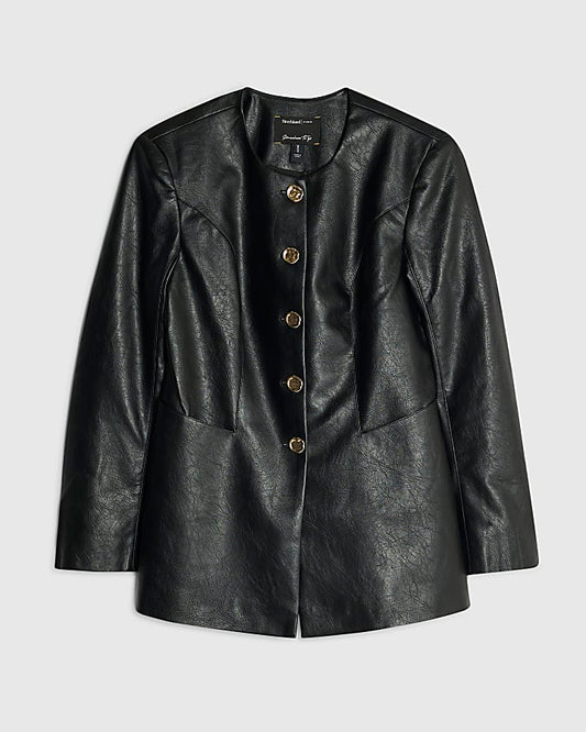Black Button Up Collarless Jacket