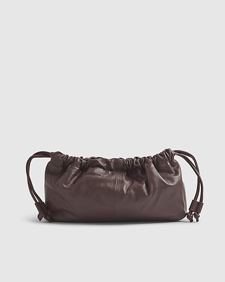 Red Leather Studded Crossbody Clutch Bag