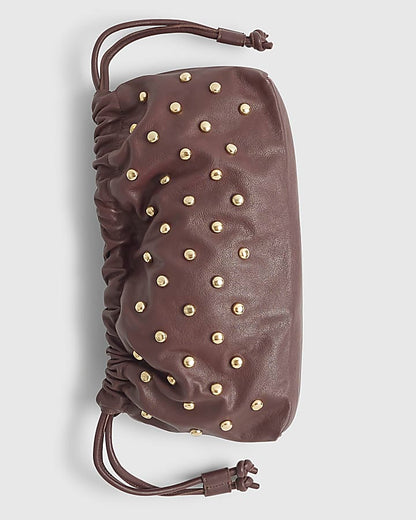 Red Leather Studded Crossbody Clutch Bag