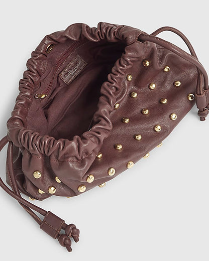 Red Leather Studded Crossbody Clutch Bag
