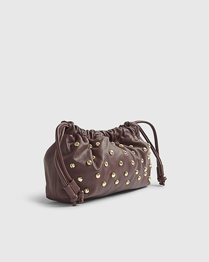 Red Leather Studded Crossbody Clutch Bag