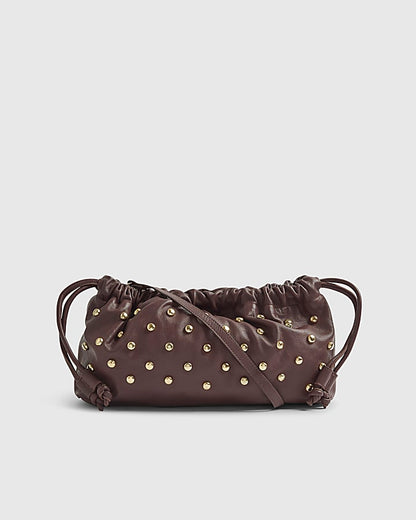 Red Leather Studded Crossbody Clutch Bag