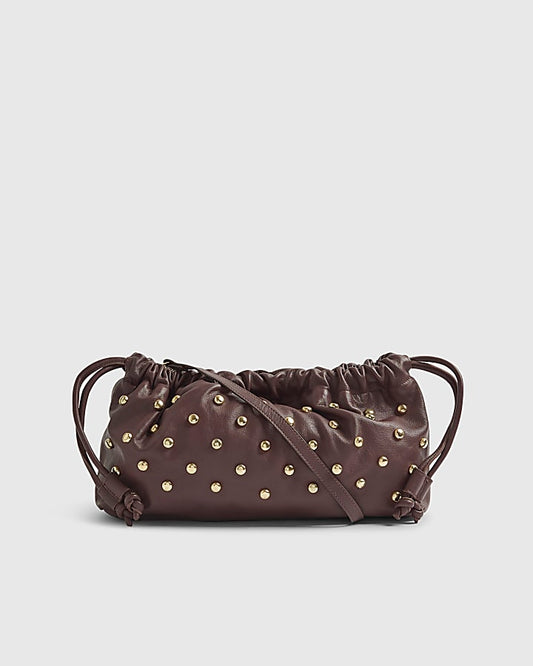 Red Leather Studded Crossbody Clutch Bag