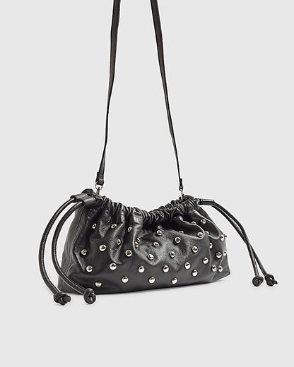 Black Leather Studded crossbody Clutch bag