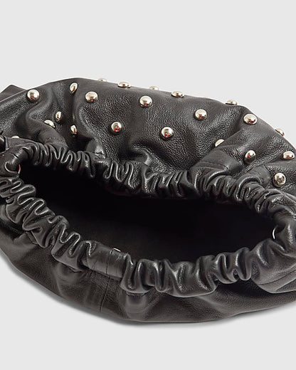 Black Leather Studded crossbody Clutch bag