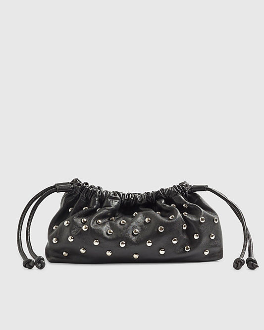 Black Leather Studded crossbody Clutch bag