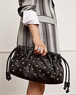 Red Leather Studded Crossbody Clutch Bag