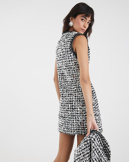 Black Boucle Sequin Mini Shift Dress