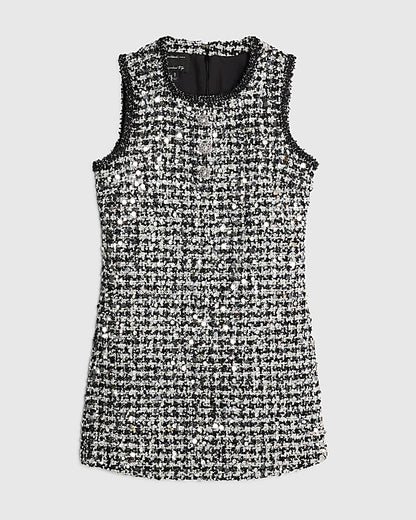 Black Boucle Sequin Mini Shift Dress