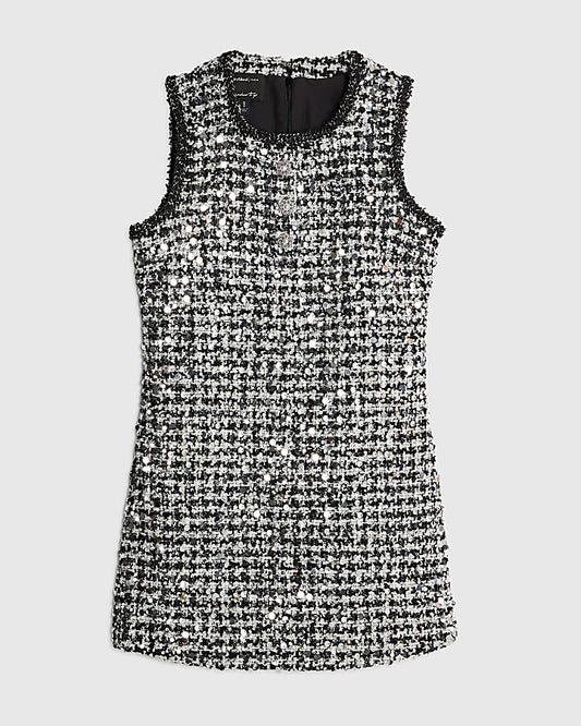 Black Boucle Sequin Mini Shift Dress