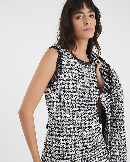 Black Boucle Sequin Mini Shift Dress