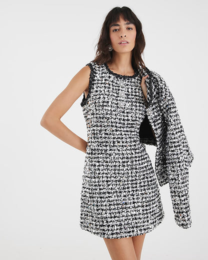 Black Boucle Sequin Mini Shift Dress