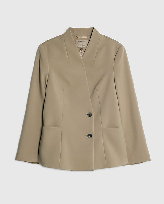 Beige Collarless Blazer