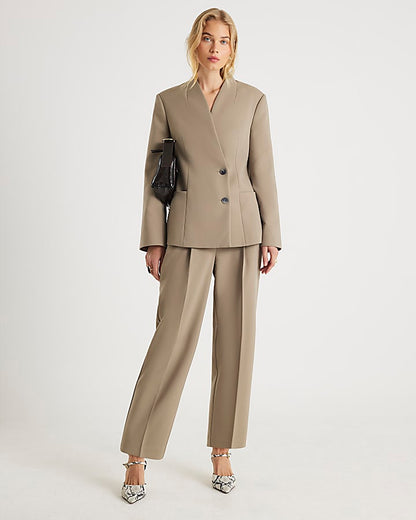 Beige Collarless Blazer