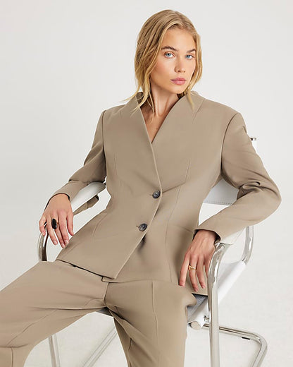 Beige Collarless Blazer