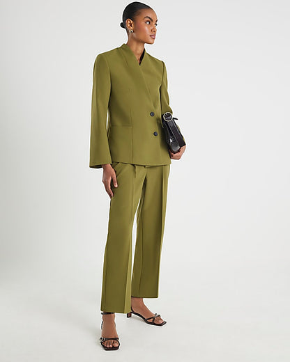Green Collarless Blazer