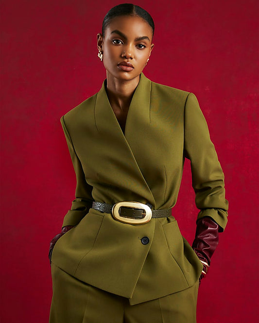 Green Collarless Blazer