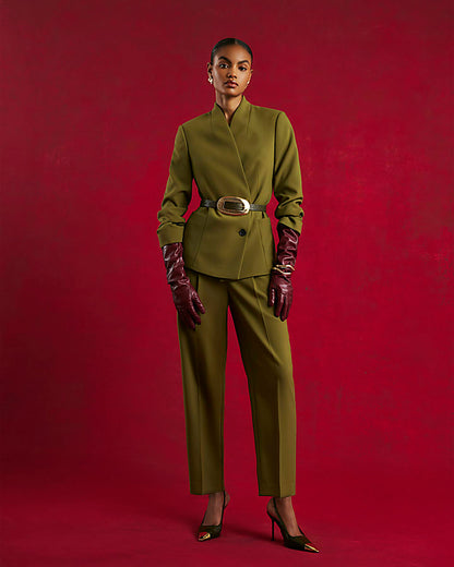 Green Collarless Blazer