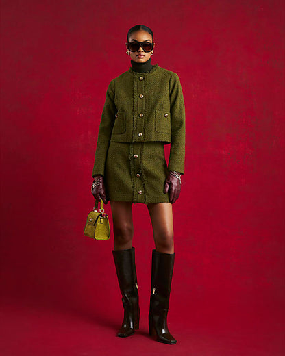 Green Boucle Fringed Trophy Jacket