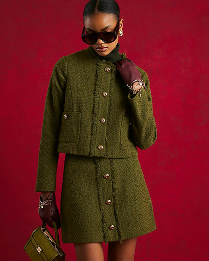 Green Boucle Fringed Trophy Jacket