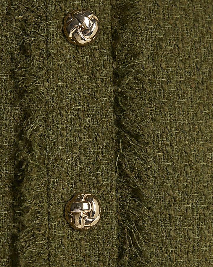 Green Boucle Button Front Mini Skirt | River Island